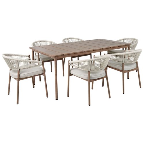 Salle à Manger De Jardin 6 Places Flavia Avec Coussins Métal Taupe