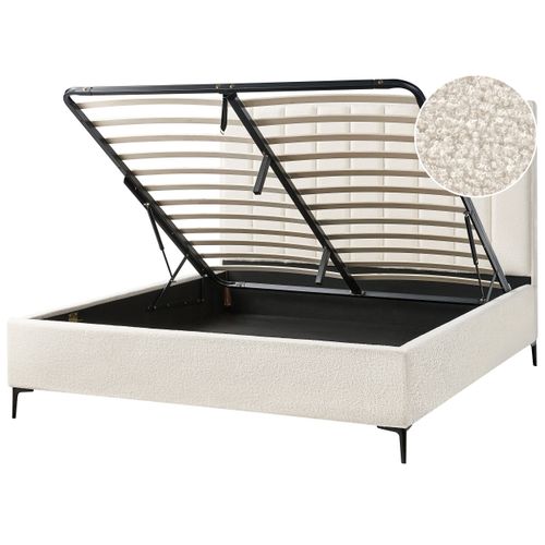 Lit Ottoman Bouclé Sezanne 180 X 200 Cm Blanc Cassé