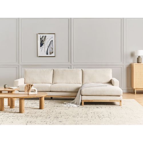 Canapé D'angle 4 Places Siggard Velours Côtelé Beige Clair Côté Gauche