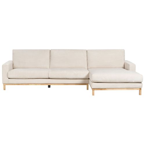 Canapé D'angle 4 Places Siggard Velours Côtelé Beige Clair Côté Gauche