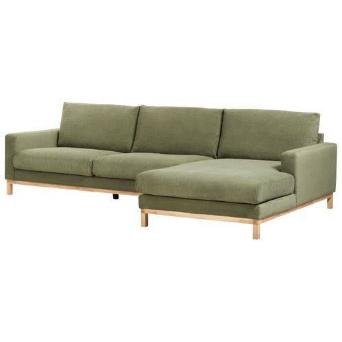 Canapé D'angle 4 Places Siggard Velours Côtelé Vert Côté Gauche