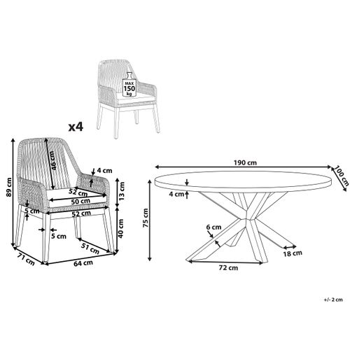 Salle à Manger De Jardin 4 Places Oristano Avec Coussins Béton Noir