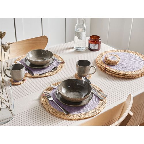 Ensemble Sets De Table Et Sous-verres Rosella Gris Jute Coton