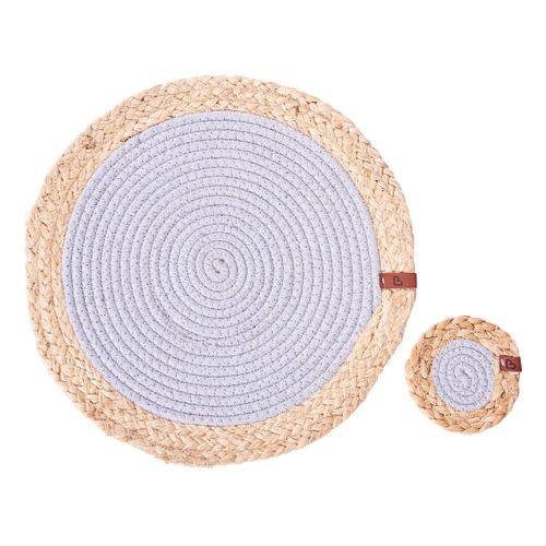 Ensemble Sets De Table Et Sous-verres Rosella Gris Jute Coton