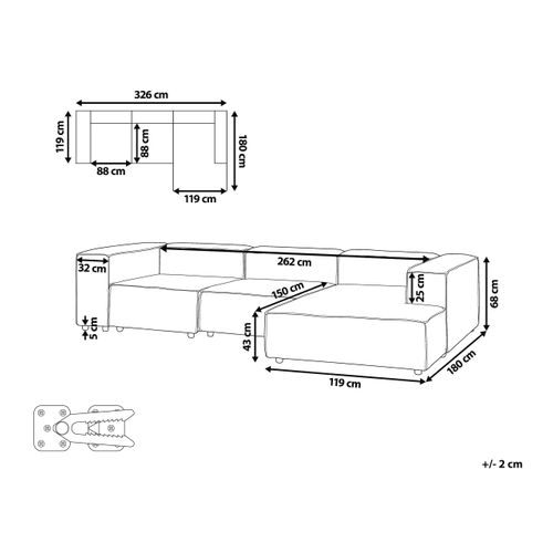 Canapé D'angle Modulable 4 Places Ardal Tissu Beige Côté Gauche
