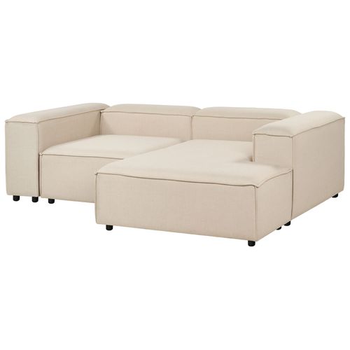 Canapé D'angle Modulable 3 Places Ardal Tissu Beige Avec Ottoman Côté Gauche
