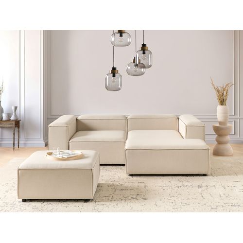 Canapé D'angle Modulable 3 Places Ardal Tissu Beige Avec Ottoman Côté Gauche