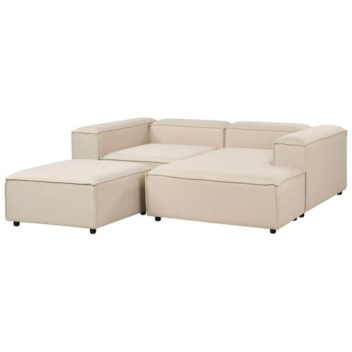Canapé D'angle Modulable 3 Places Ardal Tissu Beige Avec Ottoman Côté Gauche