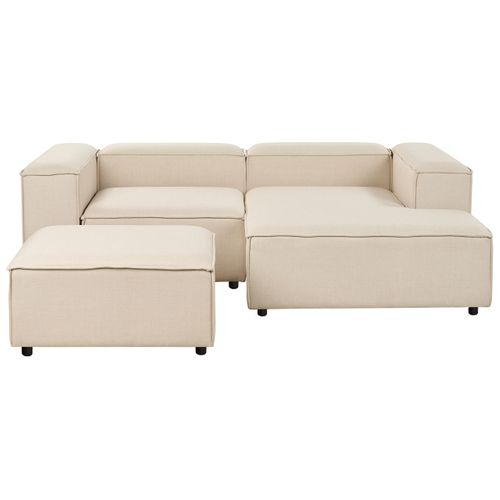 Canapé D'angle Modulable 3 Places Ardal Tissu Beige Avec Ottoman Côté Gauche