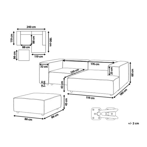 Canapé D'angle Modulable 3 Places Ardal Tissu Beige Avec Ottoman Côté Gauche