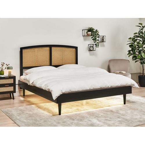 Lit Avec LED Rotin Varzy 160 X 200 Cm Noir