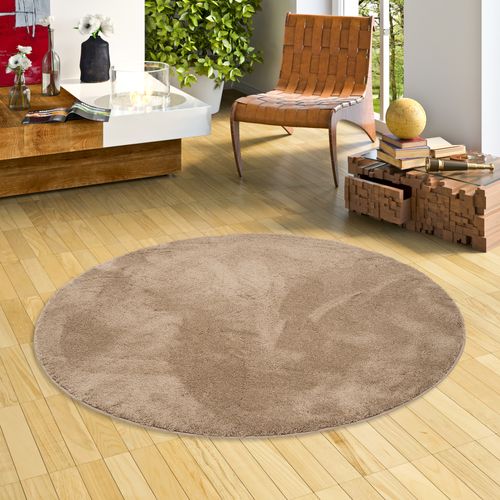 Tapis à Poils Longs Silky Rond 120cm Taupe