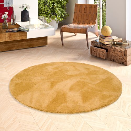 Tapis à Poils Longs Silky Rond 200cm Jaune