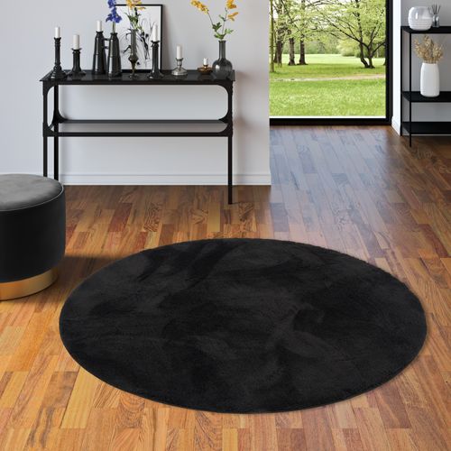 Tapis à Poils Longs Silky Rond 200cm Noir
