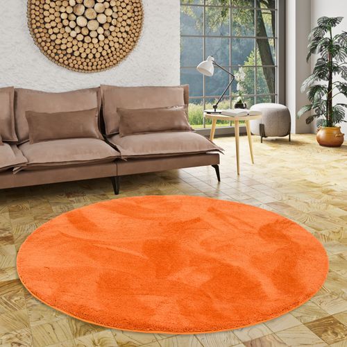 Tapis à Poils Longs Silky Rond 200cm Orange
