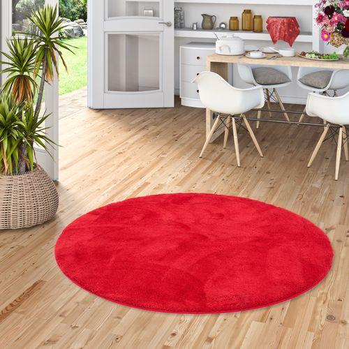 Tapis à Poils Longs Silky Rond 200cm Bordeaux