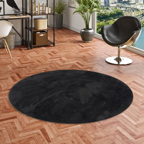 Tapis à Poils Longs Melia Rond 160cm Noir