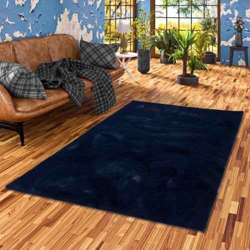 Tapis En Fourrure Plush 160x230cm Bleu Foncé