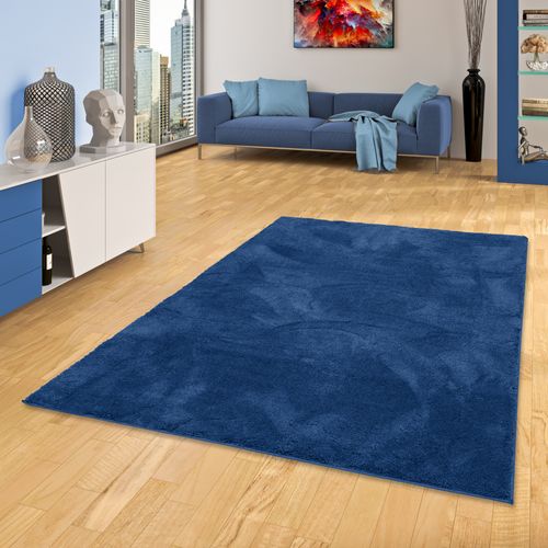 Tapis à Poils Longs Silky 200x290cm Bleu Foncé