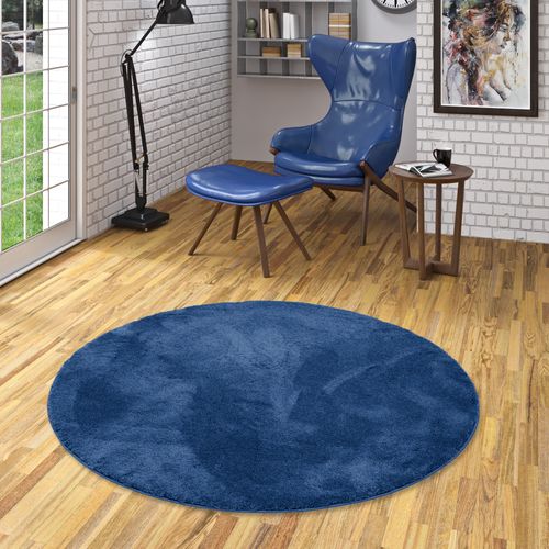 Tapis à Poils Longs Silky Rond 160cm Bleu Foncé
