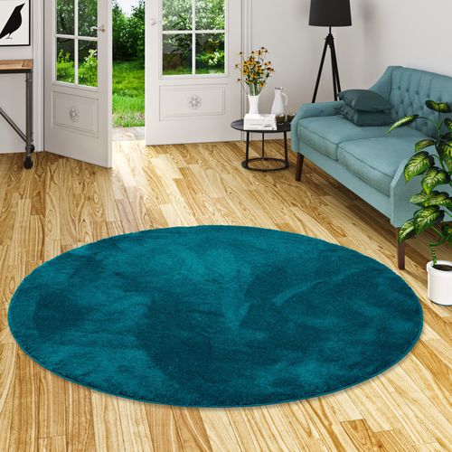 Tapis à Poils Longs Silky Rond 160cm Bleu Foncé