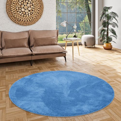 Tapis à Poils Longs Silky Rond 200cm Bleu