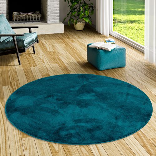 Tapis à Poils Longs Melia Rond 120cm Bleu Foncé