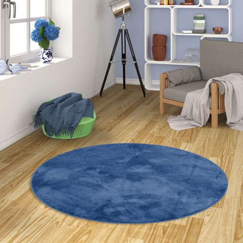 Tapis à Poils Longs Melia Rond 120cm Bleu Foncé