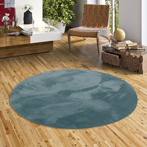Tapis En Fourrure Pearl Rond 160cm Bleu Foncé