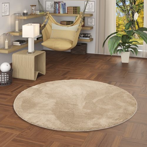 Tapis à Poils Longs Silky Rond 120cm Beige