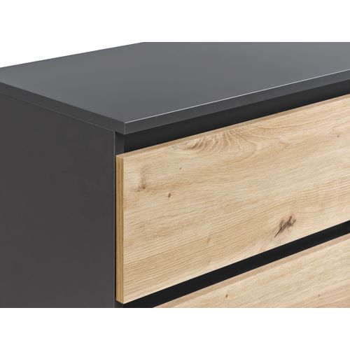 Commode 6 Tiroirs - 100x35x78 Cm - Commode De Chambre Style Scandinave - Anthracite Et Chêne