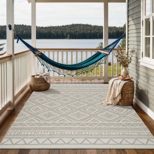 Tapis Calgary Tissé Plat Extérieur Design Moderne, Beige, 300x400 Cm