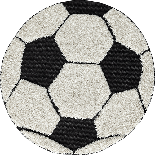 Tapis Lou Enfant Football, Noir Blanc, 80 Cm Ronde