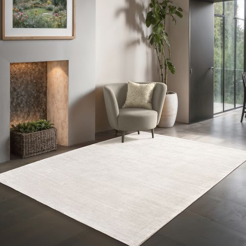 Tapis Janelle Élégant Salon Viscose, Blanc Cassé, 200 Cm Rond