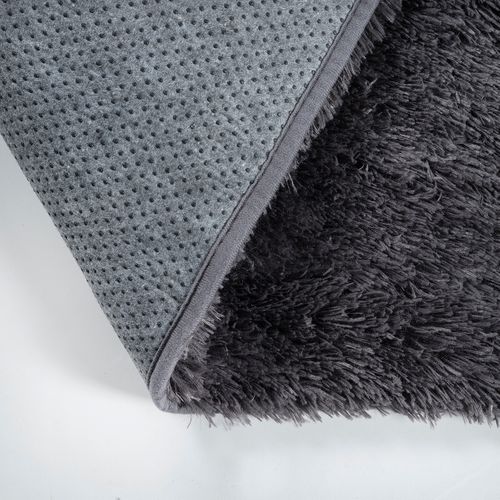 Tapis Soft Shaggy Poils Long Antidérapant, Anthracite, 120 Cm Rond