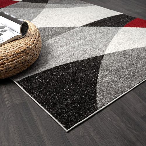 Tapis Pearl Moderne Salon Découpe Contour, Gris Rouge, 200x280 Cm