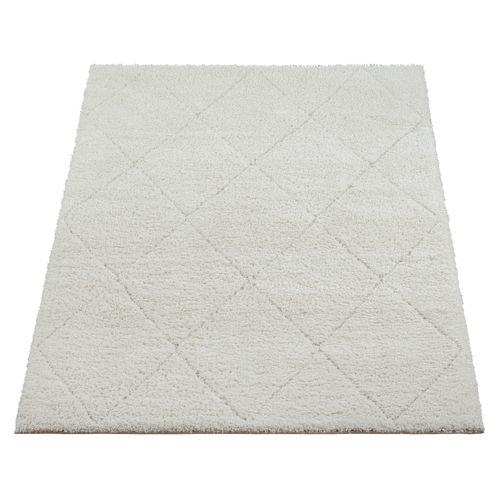 Tapis Bahar Shaggy Motif Losange, Crème, 120x170 Cm