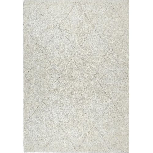 Tapis Bahar Shaggy Motif Losange, Crème, 200x290 Cm