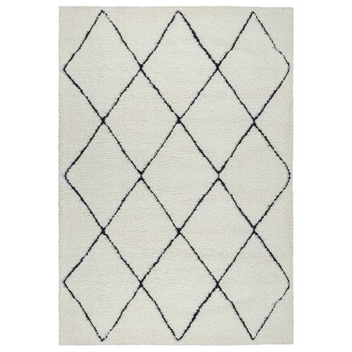 Tapis Bahar Shaggy Moderne Losange, Blanc Noir, 240x340 Cm