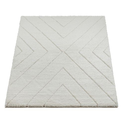 Tapis Bahar Shaggy Motif Triangle, Crème, 80x150 Cm