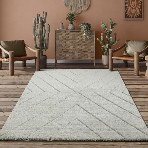 Tapis Bahar Shaggy Motif Triangle, Crème, 160x230 Cm