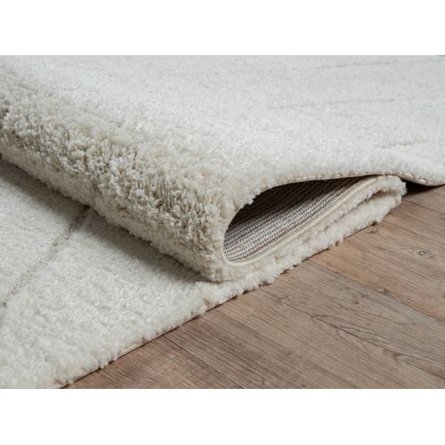 Tapis Bahar Shaggy Motif Triangle, Crème, 160 Cm Ronde