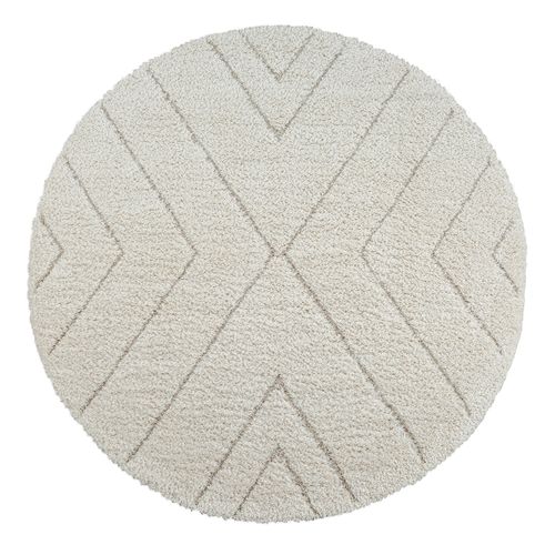 Tapis Bahar Shaggy Motif Triangle, Crème, 160 Cm Ronde
