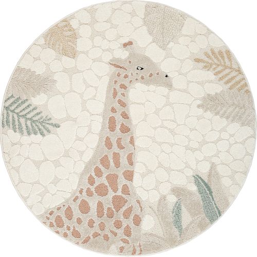 Tapis Jungle Kids Chambre Enfant 3d Résistant - Crème - 120 Cm Ronde