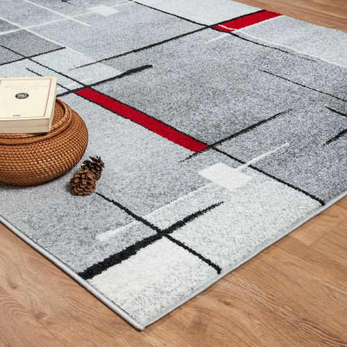 Tapis Pearl Moderne Salon Découpe Contour, Gris Rouge, 160x220 Cm