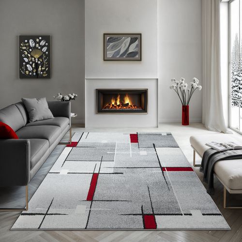 Tapis Pearl Moderne Salon Découpe Contour, Gris Rouge, 160x220 Cm