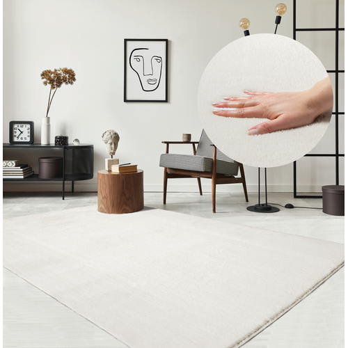 Tapis Moelleux Poils Courts, Antidérapant, Lavable, Soft, Crème, 300 X 400 Cm