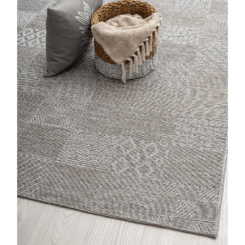 Tapis Calgary Tissé Plat Extérieur Design Moderne, Gris Beige, 120x160 Cm
