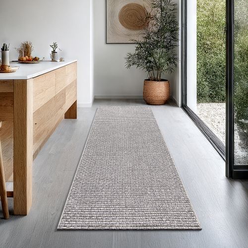 Tapis Maldives Extérieur Design Boho, Gris, 80x250 Cm