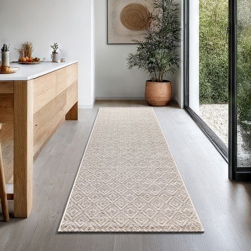 Tapis Maldives Extérieur Design Diamant Boho, Marron, 80x250 Cm